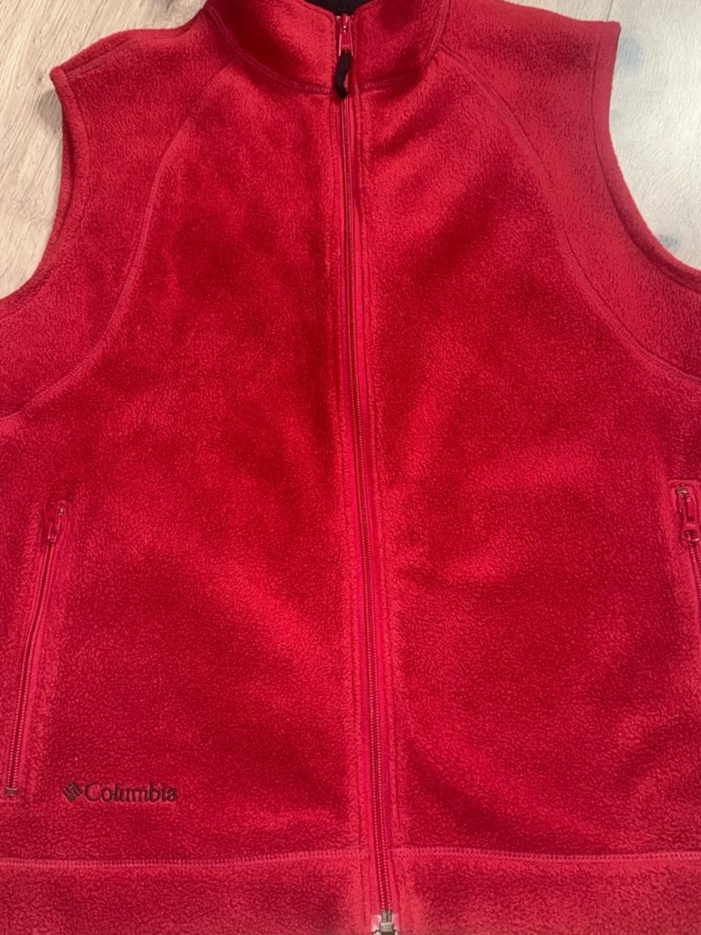 Columbia Red Fleece Jacket with Black Inner Collar